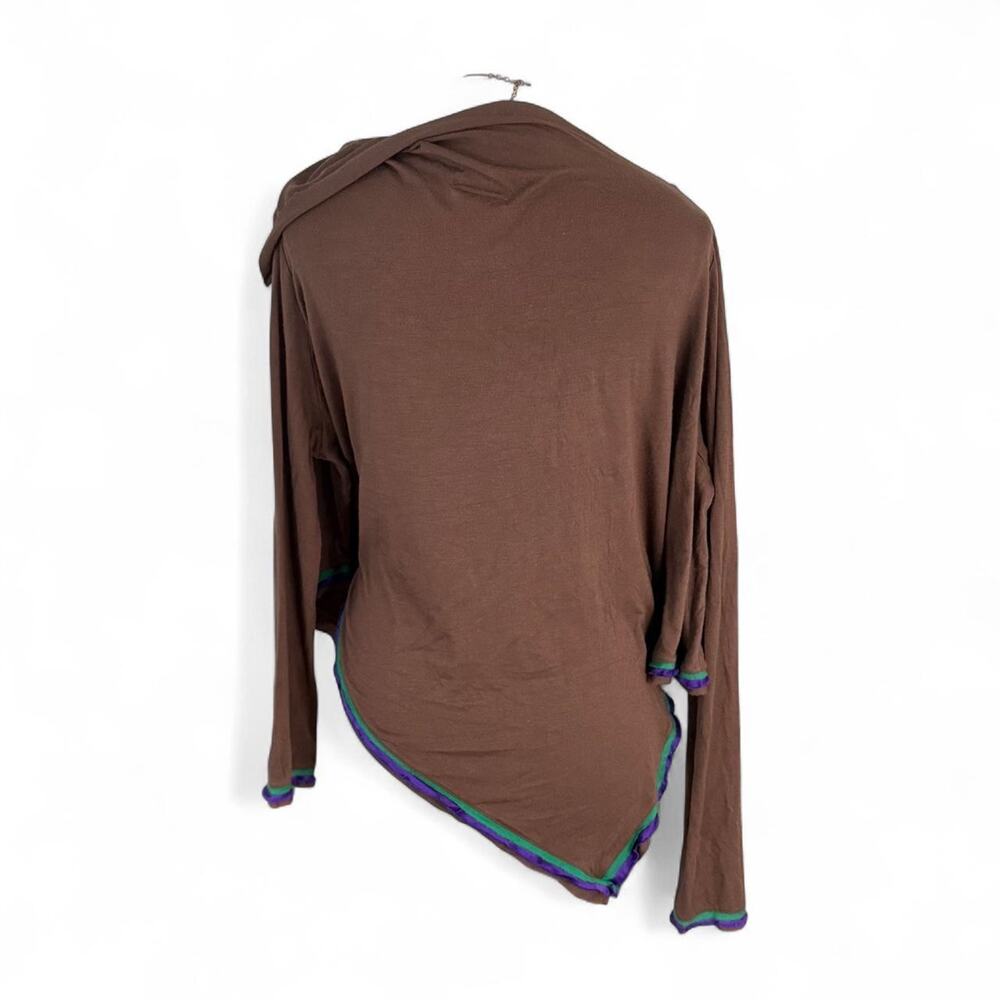 Y2K Asymmetrical off the shoulder brown Mcbling poncho style draping top large - Picture 2 of 7
